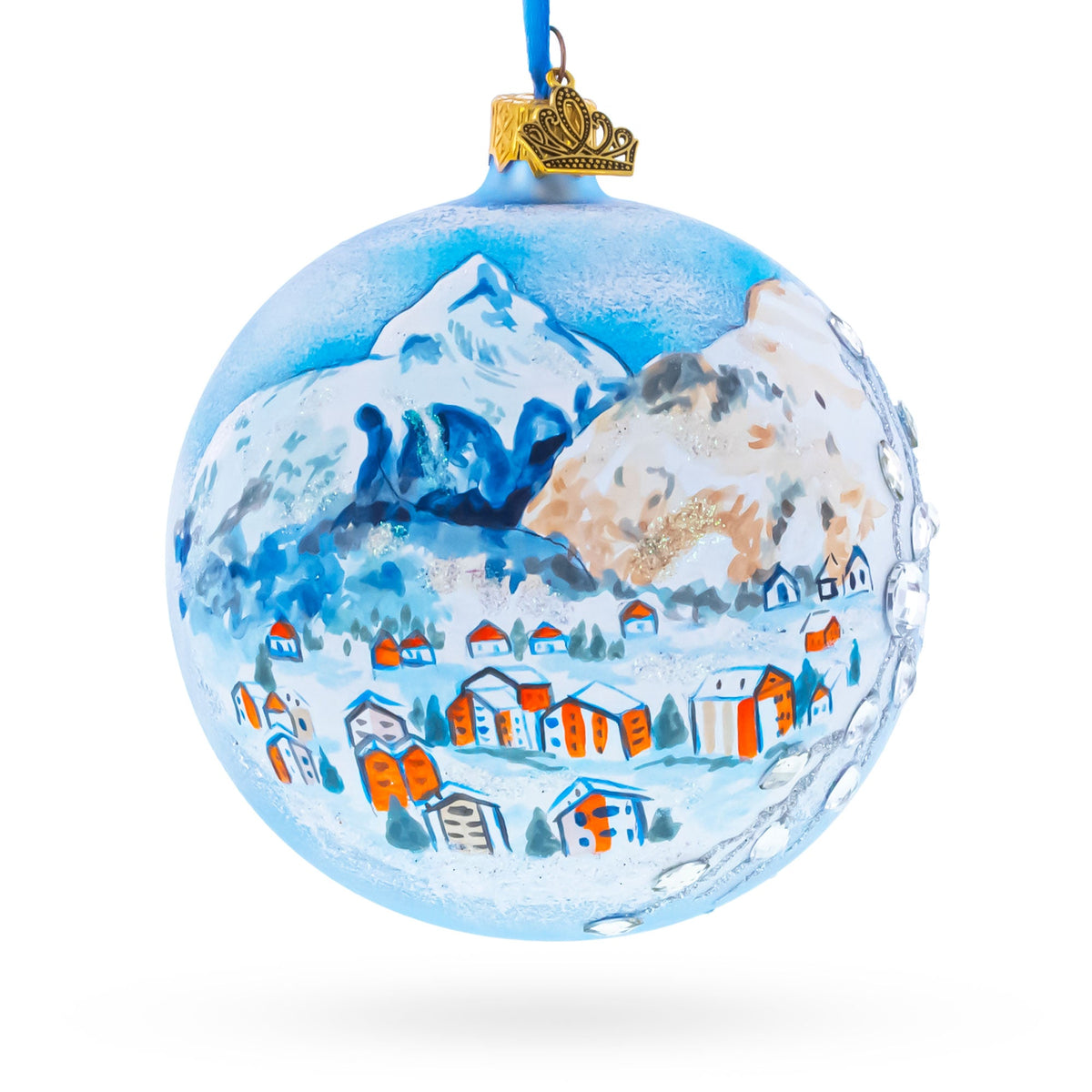 Matterhorn, Zermatt, Switzerland Jeweled Glass Ball Christmas Ornament 4 Inches