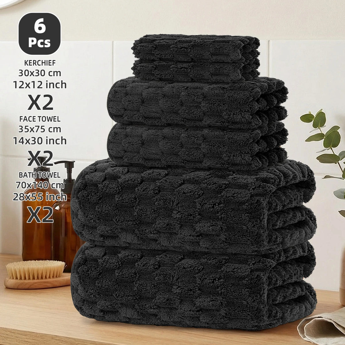 6-Piece Bath Towel Set, 2 Bath Towels + 2 Hand Towels + 2 Square Towels, Dark Cloud Velvet Bath Towels, Lightweight, Soft, Easy to Carry, High-Quality, Stain-Resistant Bath Towels, Decorative Bath Towels for the Bathroom, Sui