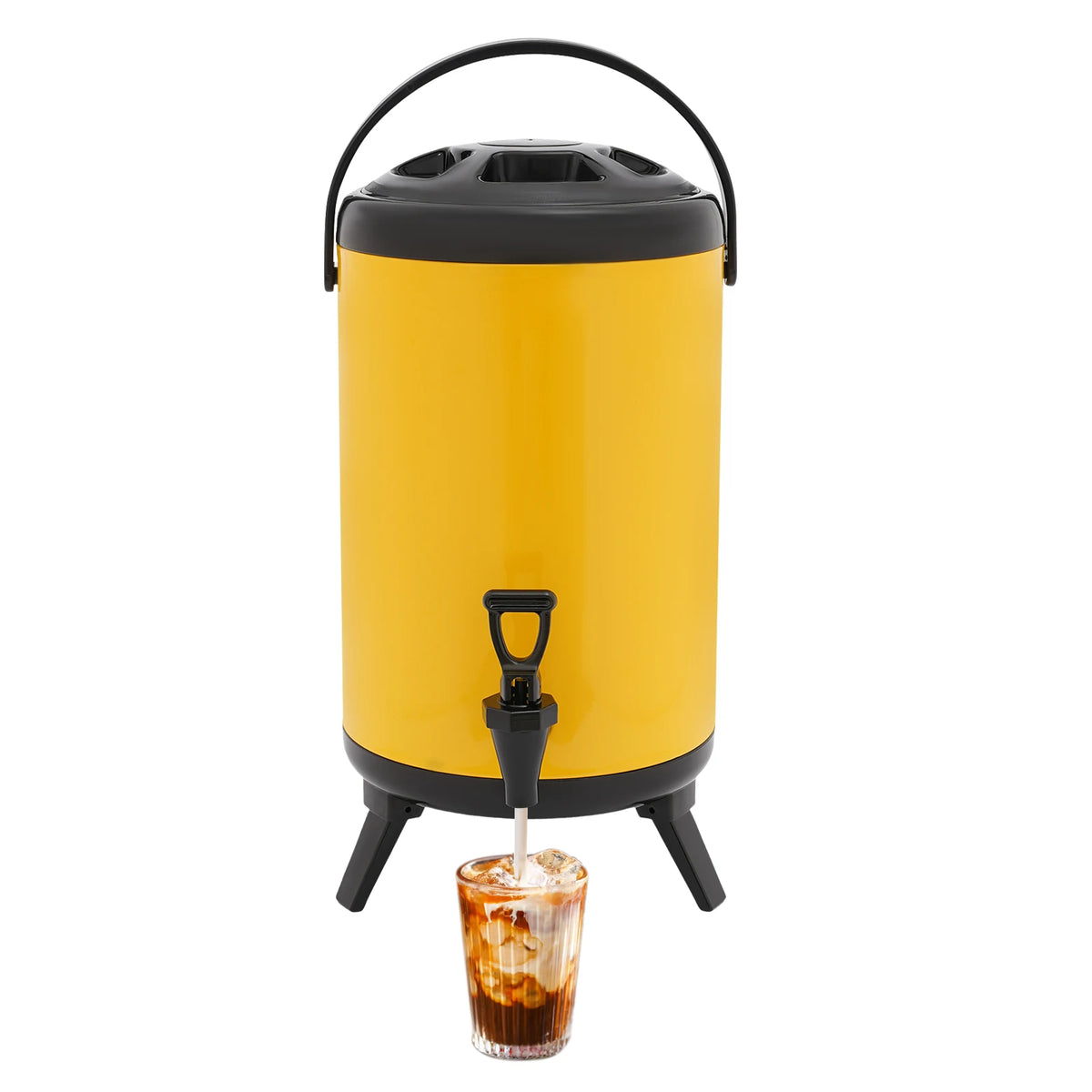 10L Stainless Steel Insulated Beverage Dispenser, Yellow Round Tabletop Drink Server with Spout, Hot &amp; Cold Drink Dispenser