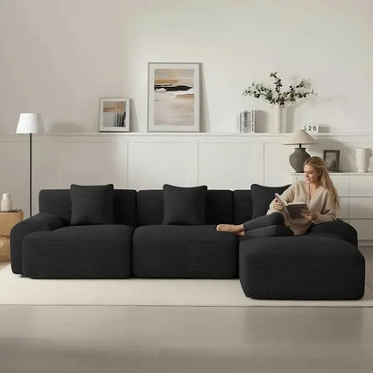 107in Modular Sectional Sofa with Ottoman L-Shape Deep Seat Corduroy Memory Foam No Assembly Living Room Furniture Custom