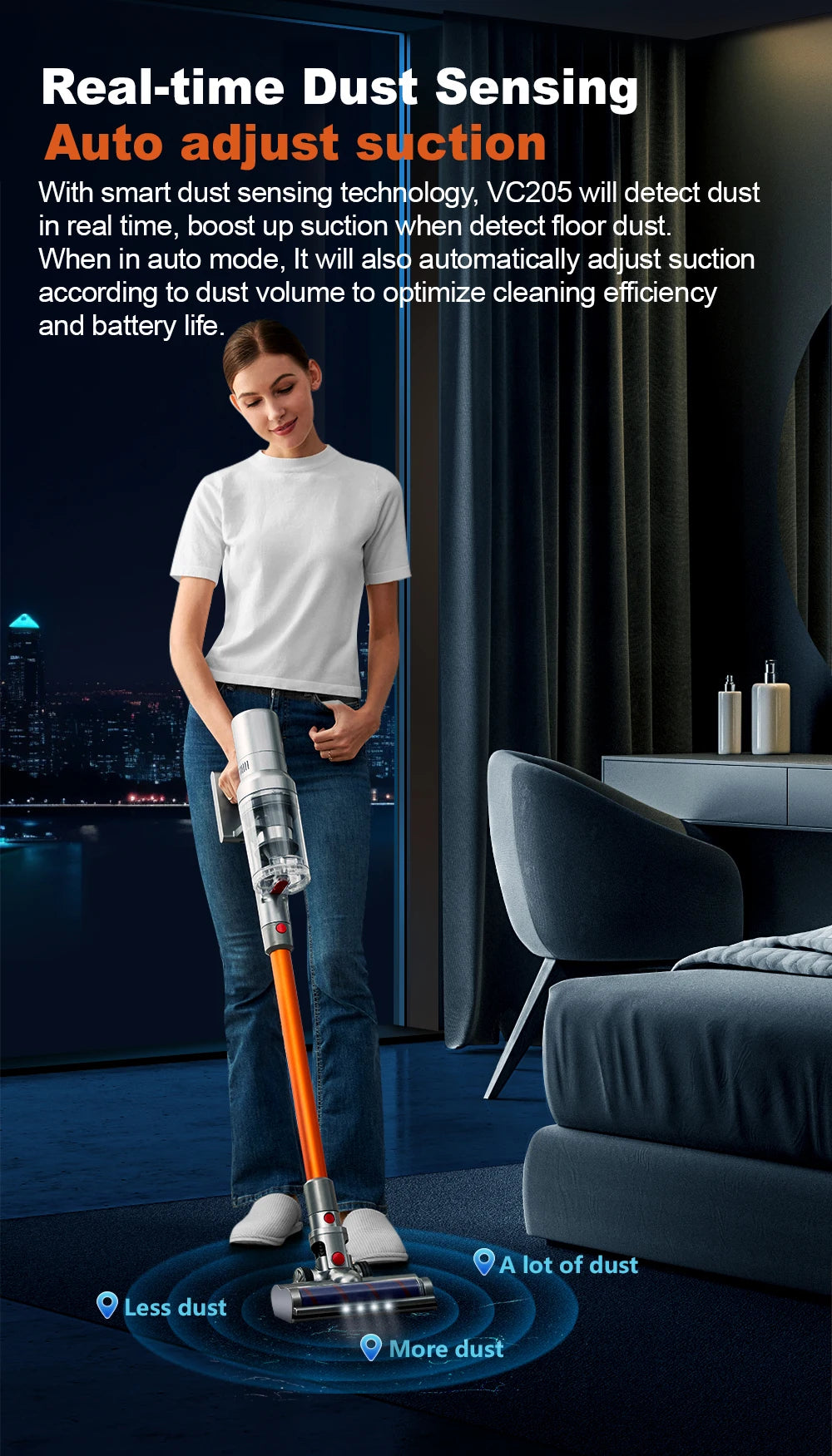 Cordless Vacuum 27000PA Smart Sensor for Home Carpet