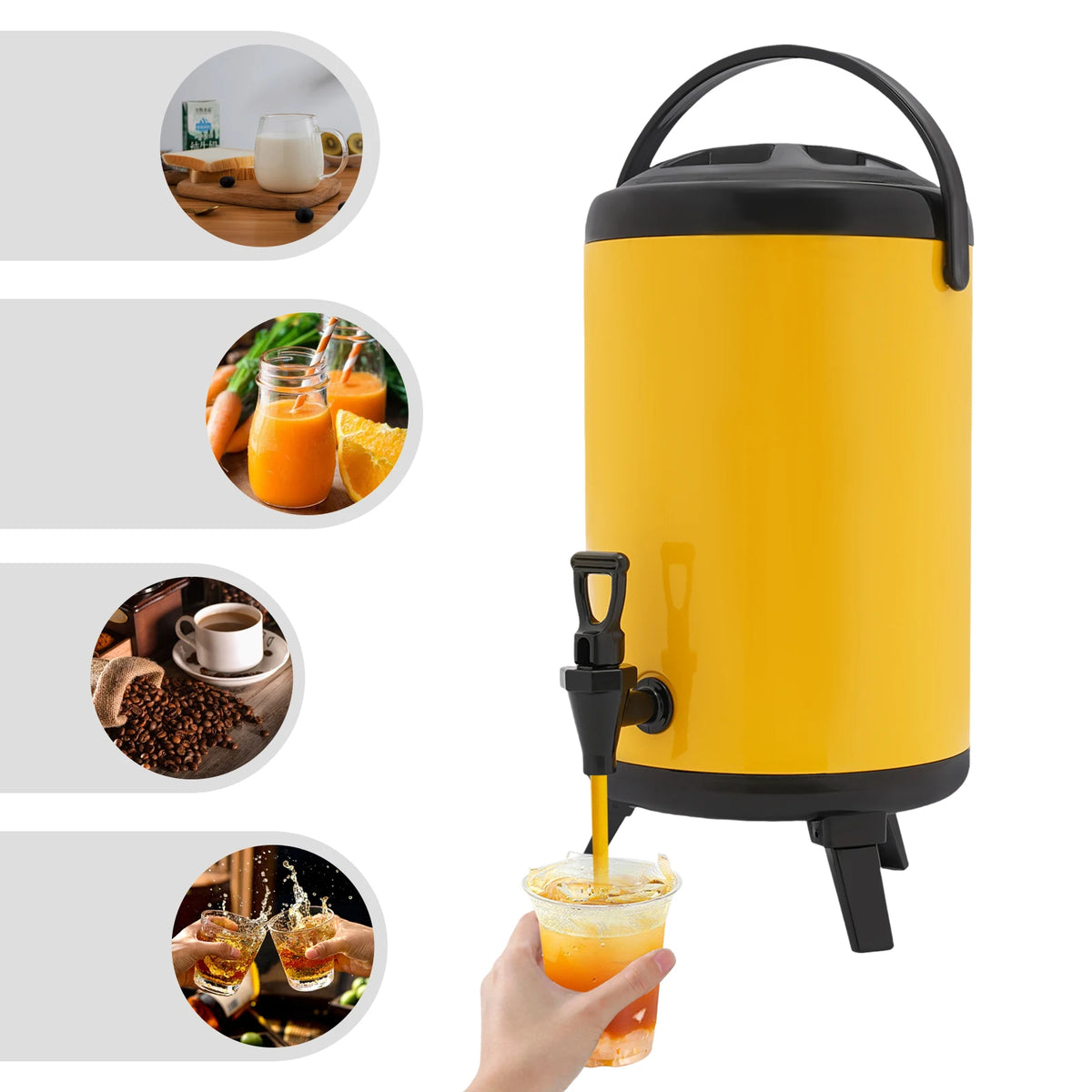 10L Stainless Steel Insulated Beverage Dispenser, Yellow Round Tabletop Drink Server with Spout, Hot &amp; Cold Drink Dispenser