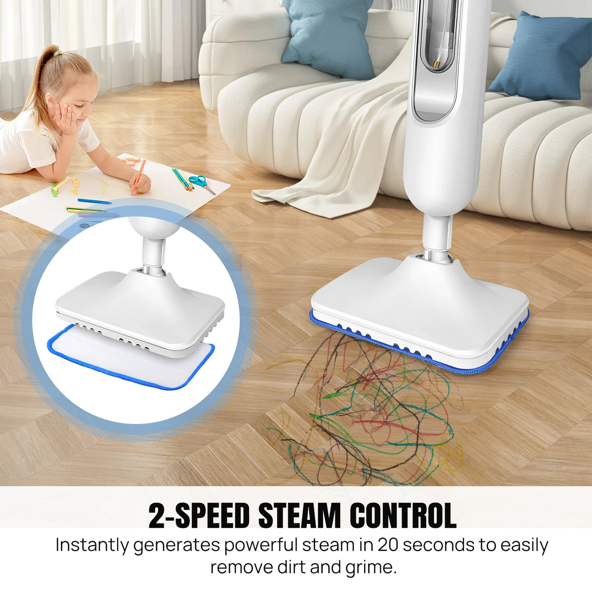 DayPlus Steam Mop &amp; Detachable Steam Cleaner, 1500W Powerful Floor Steamer for Carpet Laminate Hardwood,2 Washable Pads, 400ml
