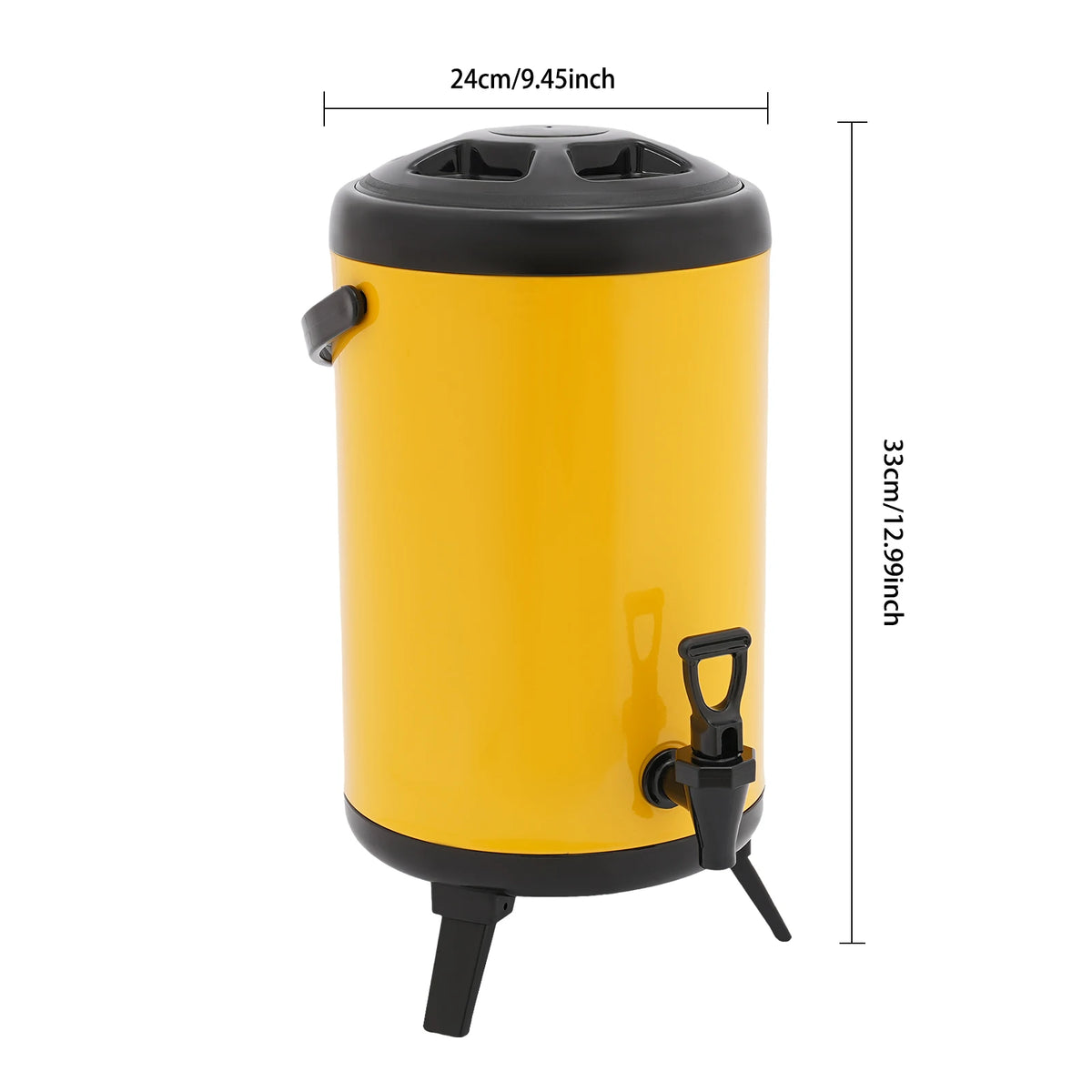 10L Stainless Steel Insulated Beverage Dispenser, Yellow Round Tabletop Drink Server with Spout, Hot &amp; Cold Drink Dispenser