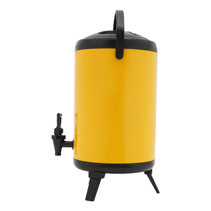 10L Stainless Steel Insulated Beverage Dispenser, Yellow Round Tabletop Drink Server with Spout, Hot &amp; Cold Drink Dispenser