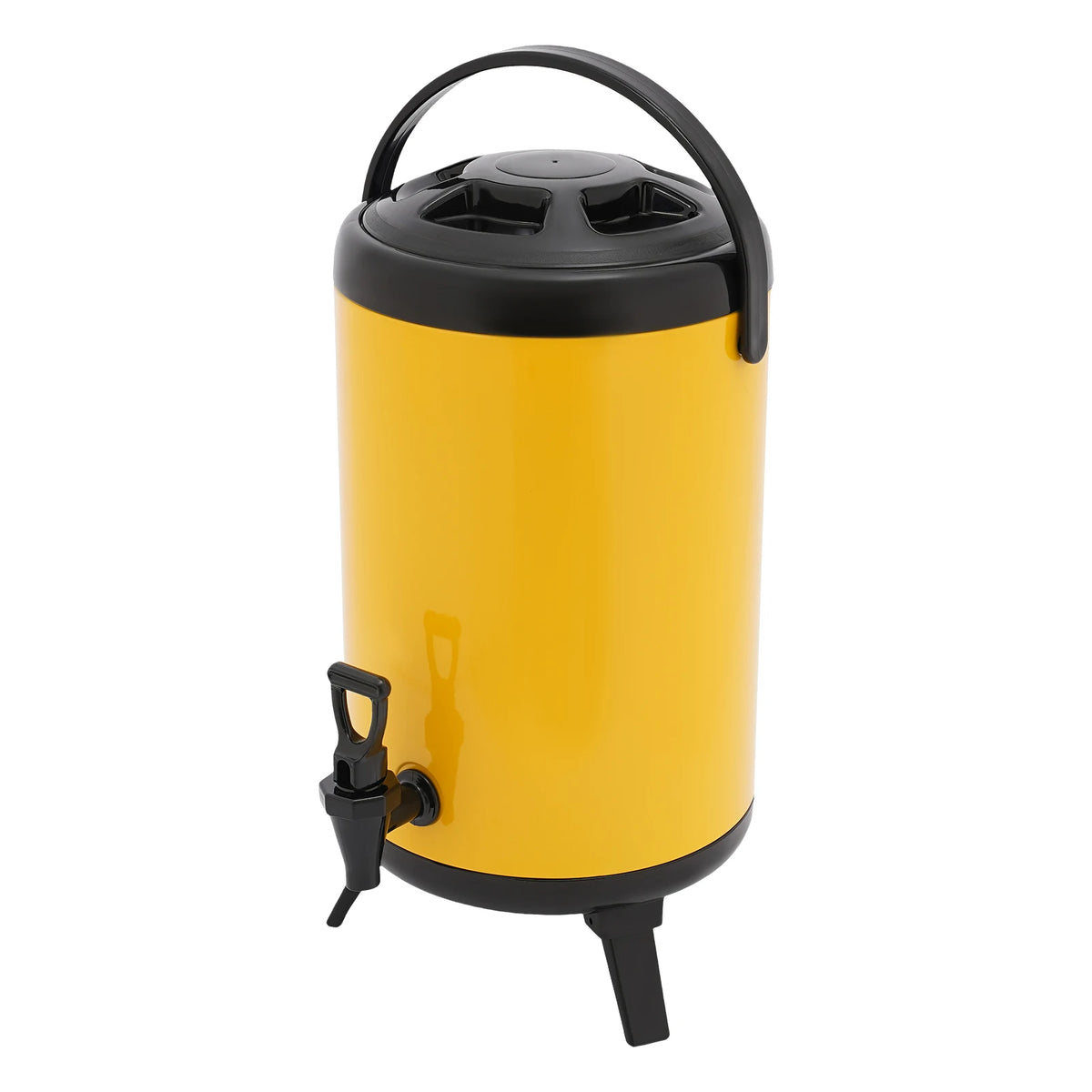 10L Stainless Steel Insulated Beverage Dispenser, Yellow Round Tabletop Drink Server with Spout, Hot &amp; Cold Drink Dispenser