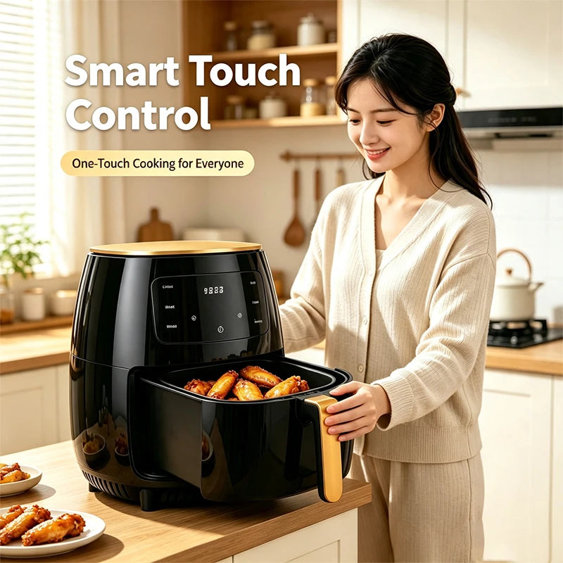 Large capacity air fryer, American standard plug, multifunctional, capable of frying, baking, roasting, heating food, with LED digital touch screen, intelligent cooking hot air fryer, easy to clean baking basket