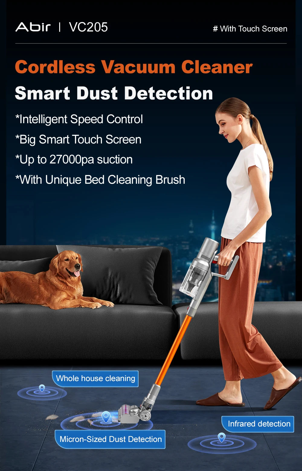 Cordless Vacuum 27000PA Smart Sensor for Home Carpet