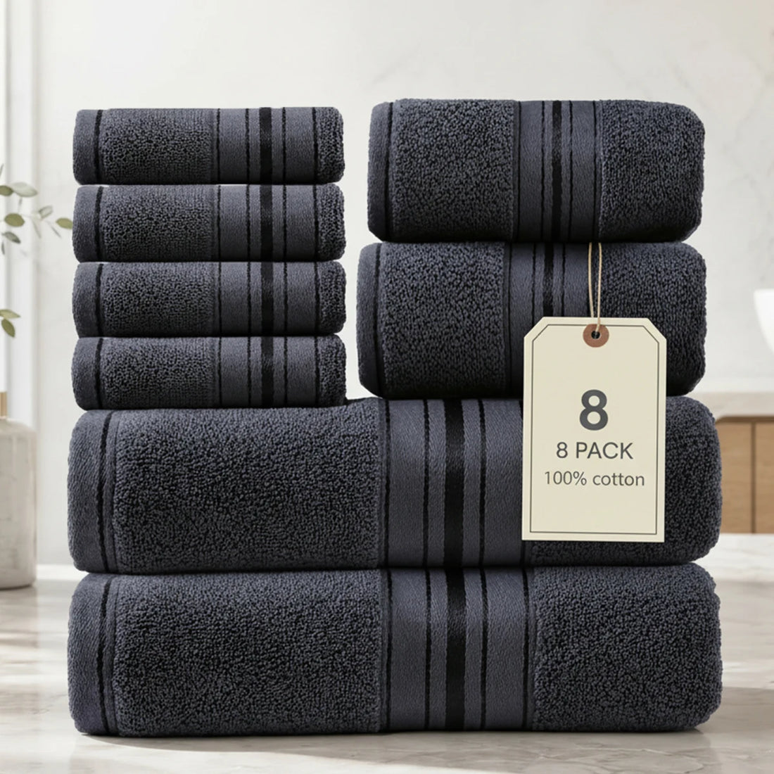 8 Piece Luxury Towel Set – Majestic Plush, Super Absorbent &amp; Quicker-to-Dry, Thick 100% Ring Spun Cotton Towels for Bathroom, Spa &amp; Hotel – 2 Bath, 2 Hand, 4 Washcloths