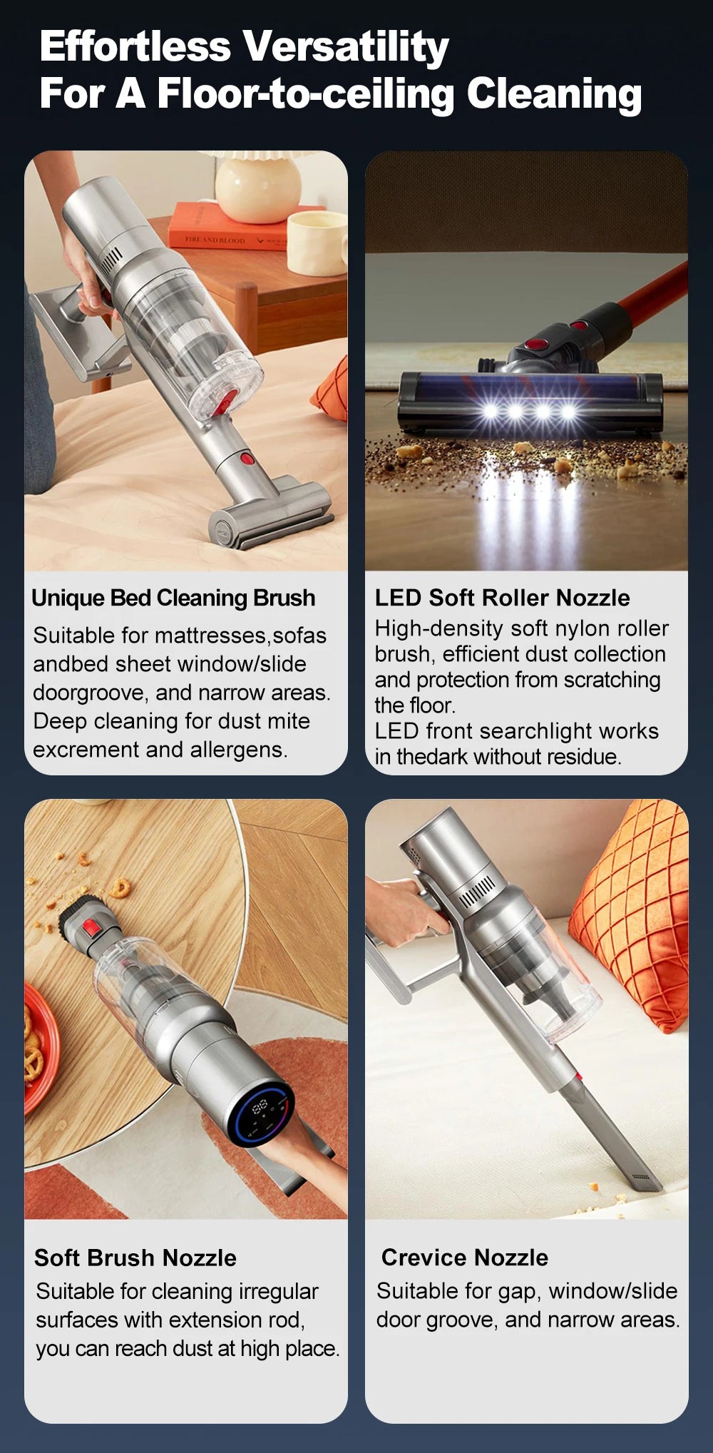 Cordless Vacuum 27000PA Smart Sensor for Home Carpet