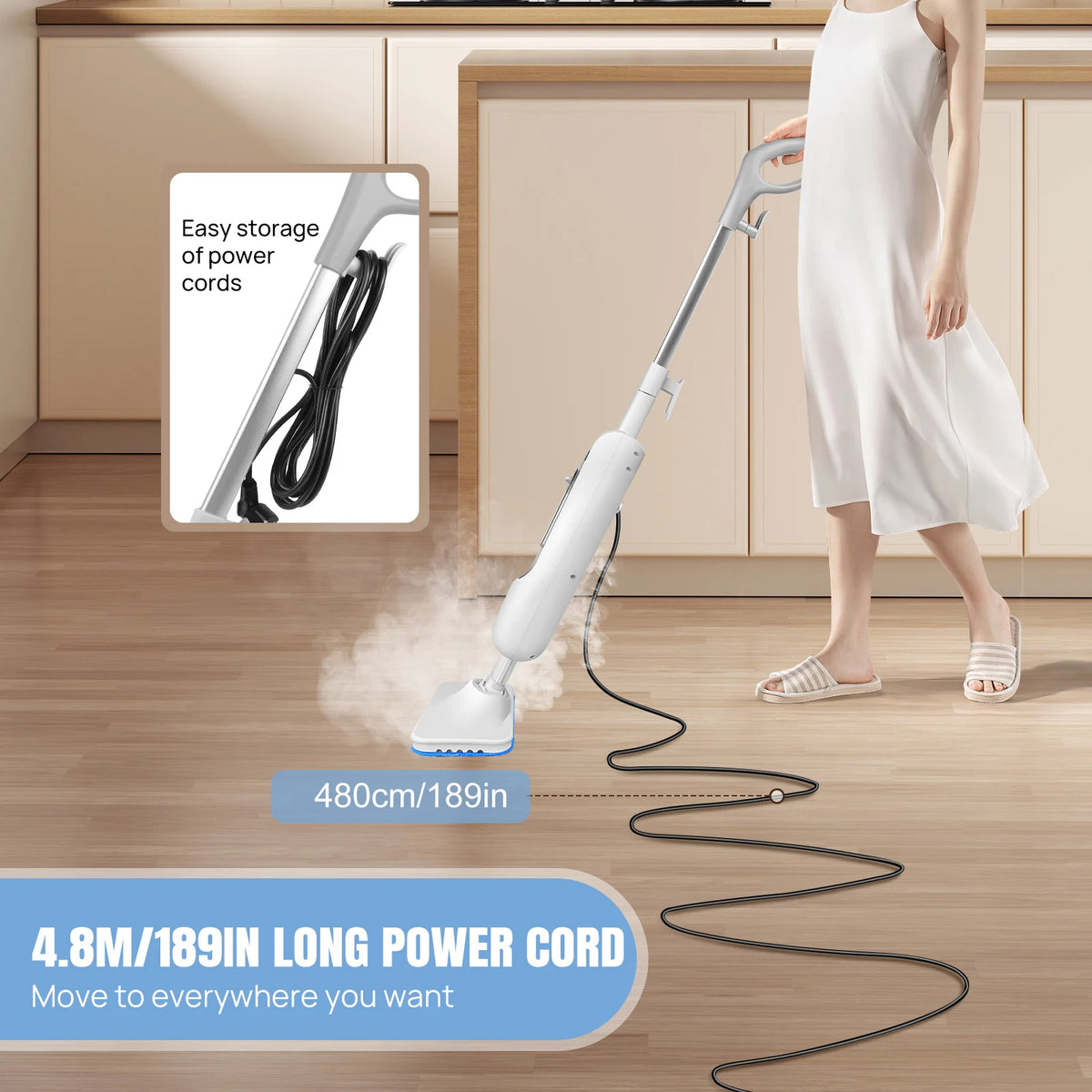 DayPlus Steam Mop &amp; Detachable Steam Cleaner, 1500W Powerful Floor Steamer for Carpet Laminate Hardwood,2 Washable Pads, 400ml