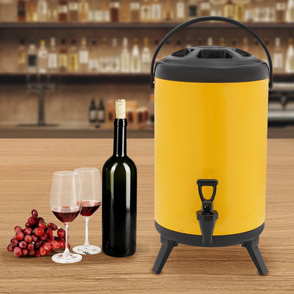 10L Stainless Steel Insulated Beverage Dispenser, Yellow Round Tabletop Drink Server with Spout, Hot &amp; Cold Drink Dispenser