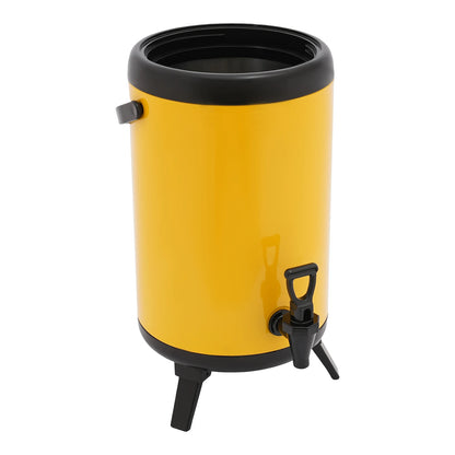 10L Stainless Steel Insulated Beverage Dispenser, Yellow Round Tabletop Drink Server with Spout, Hot &amp; Cold Drink Dispenser