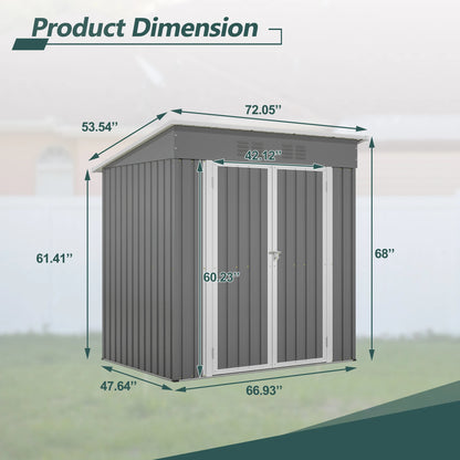 6x4 Ft Heavy Duty Metal Outdoor Storage Shed Lockable Double Doors with Floor Frame All Weather Utility Cabinet Backyard Patio