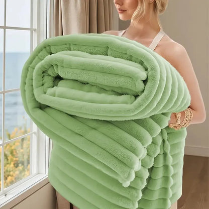 1pc Deluxe 3D Double-Sided Faux Rabbit Fur Blanket - Cozy, Warm, and Lightweight for Home, Office, Camping, or Sofa