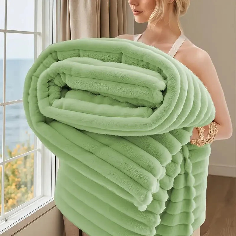 1pc Deluxe 3D Double-Sided Faux Rabbit Fur Blanket - Cozy, Warm, and Lightweight for Home, Office, Camping, or Sofa