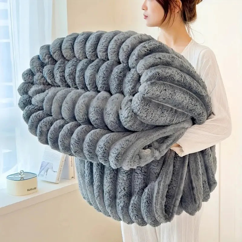 1pc Deluxe 3D Double-Sided Faux Rabbit Fur Blanket - Cozy, Warm, and Lightweight for Home, Office, Camping, or Sofa