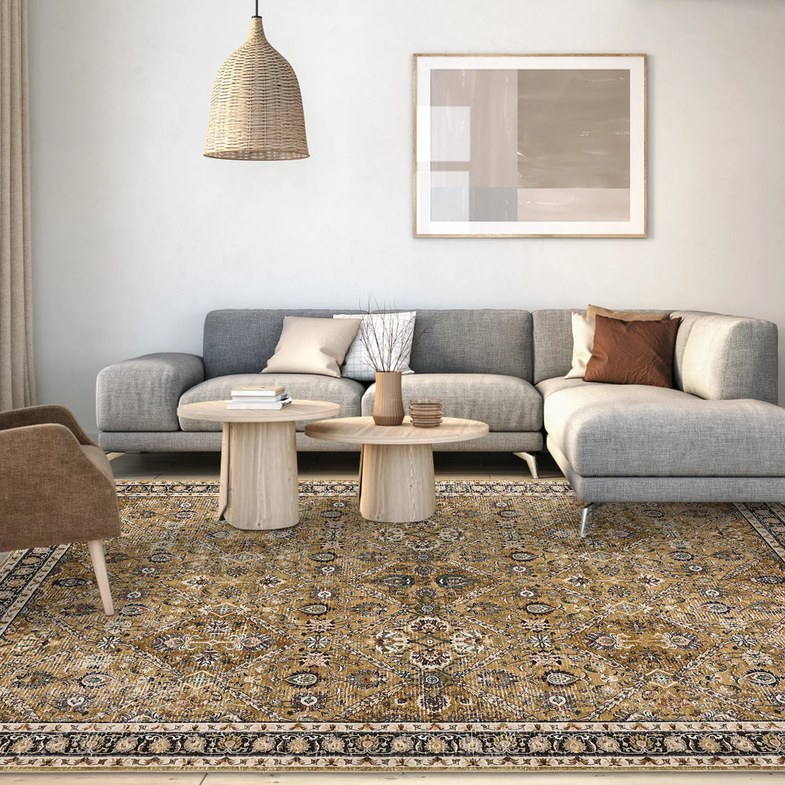 Rug for Living Room, Machine Washable, Non-Slip,Stain &amp; Water Resistant, Low-Pile Moroccan Trellis Hallway Vintage Foldable Rug
