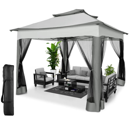 11x11 Pop Up Gazebo One-Push Canopy Tent with Mosquito Nettings, 10x10 Outdoor Canopy Shelter with Double Roof Ventiation