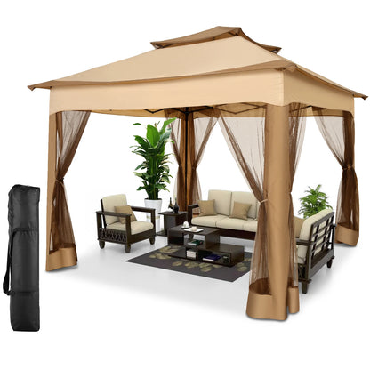 11x11 Pop Up Gazebo One-Push Canopy Tent with Mosquito Nettings, 10x10 Outdoor Canopy Shelter with Double Roof Ventiation