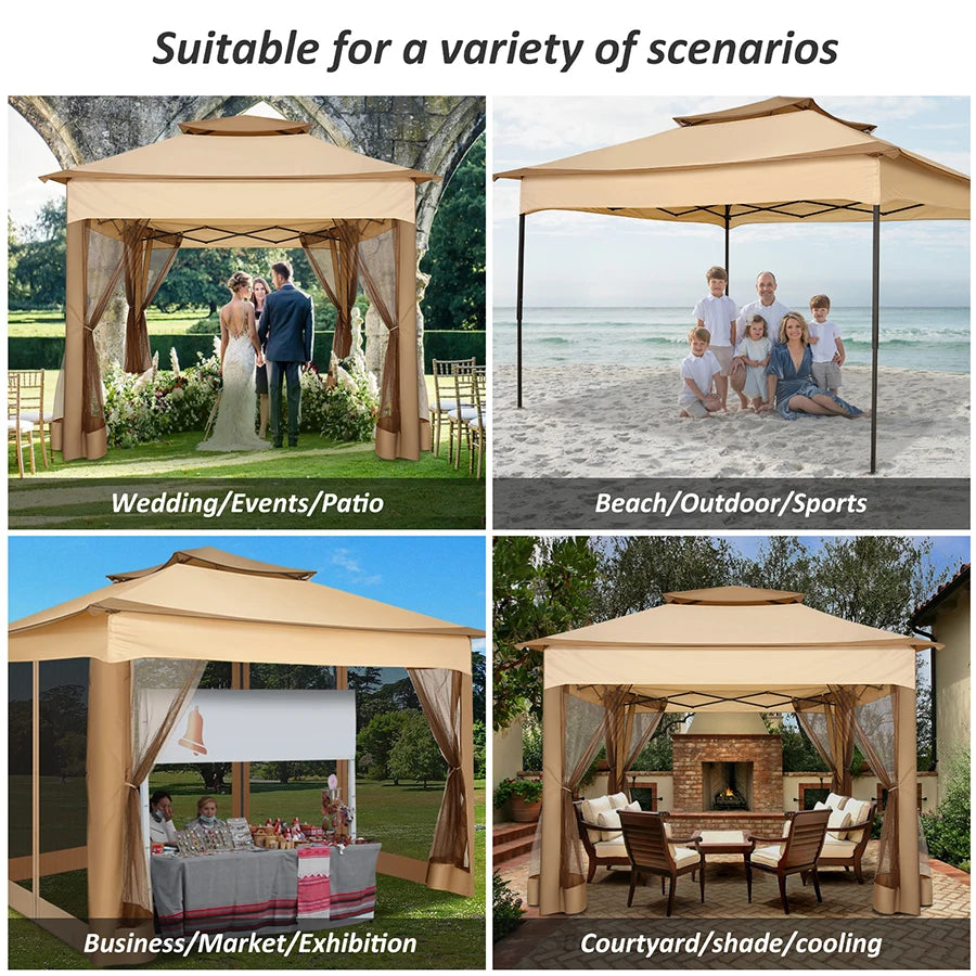 11x11 Pop Up Gazebo One-Push Canopy Tent with Mosquito Nettings, 10x10 Outdoor Canopy Shelter with Double Roof Ventiation