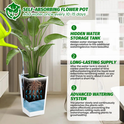 15.7"/22.5" Tall Planters Set Of 2, Self Watering Indoor Outdoor Front Porch Planter Pots With Drainage &amp; Monitor Bucket