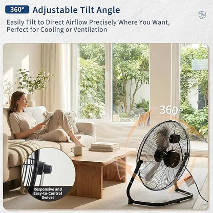 12/20 Inch Floor Fan, 3 Speeds 4800 CFM High Velocity Heavy Duty Industrial Fan, 360° Adjustable Tilt,Cooling for Industrial Home