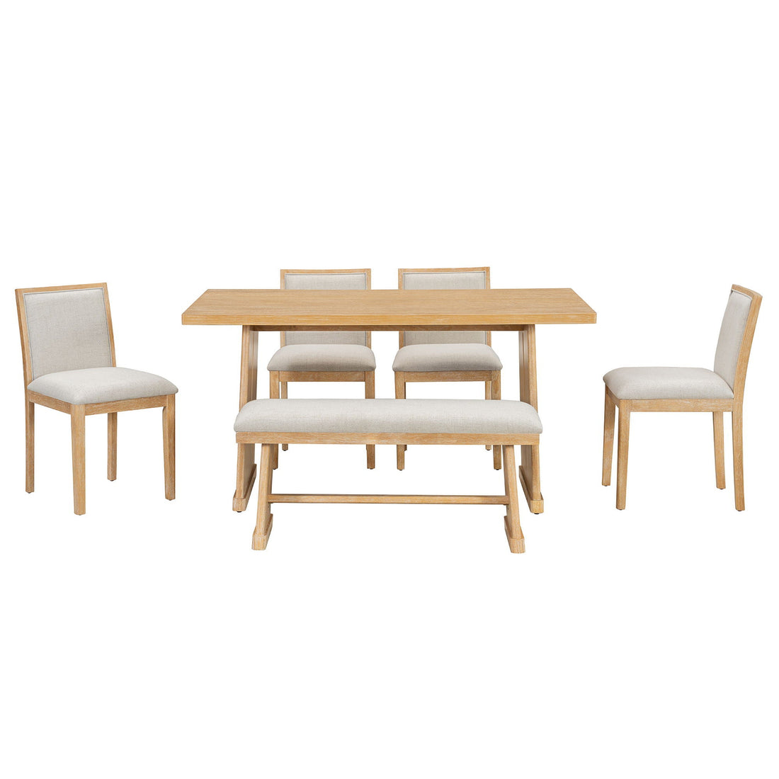 Dining Set With Rectangular Table, 4 Upholstered Chairs &amp; 1 Padded Bench